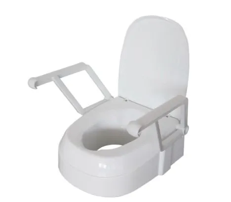 Visita completa de un incremento para WC con tapa y descansabrazos de color blanco.
