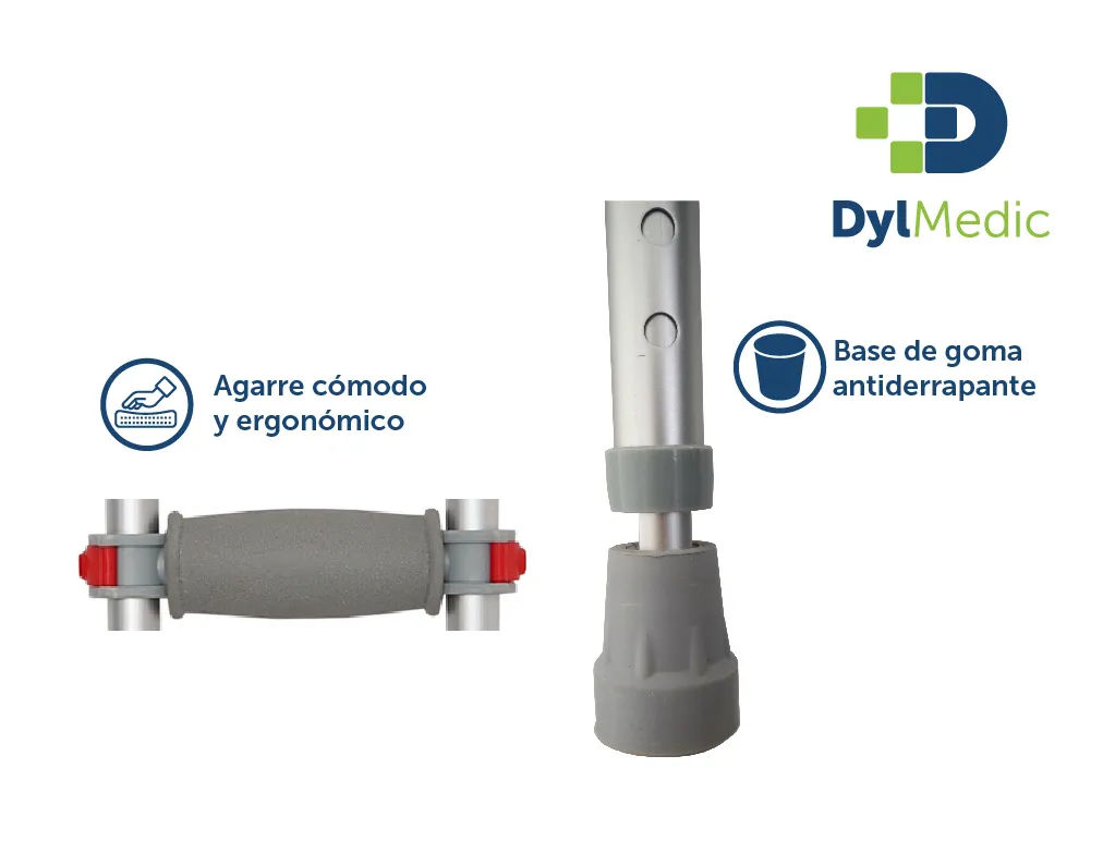 Detalles relacionados con el agarre y el detalle de la base de la muleta plegable.
